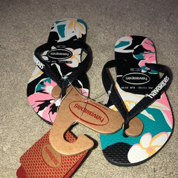 Havaians Hawaiian Print Floral Flip Flops Kids US size 11 12 C 11/12C NWT - Picture 4 of 7